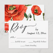 Calligraphie de réponse de mariage, Pavots rouges (Devant / Derrière)
