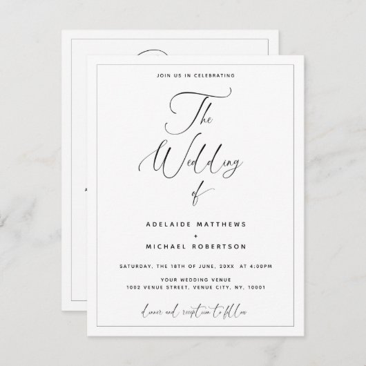 Calligraphie de script en un seul Faire-part de ma (Devant / Derrière)