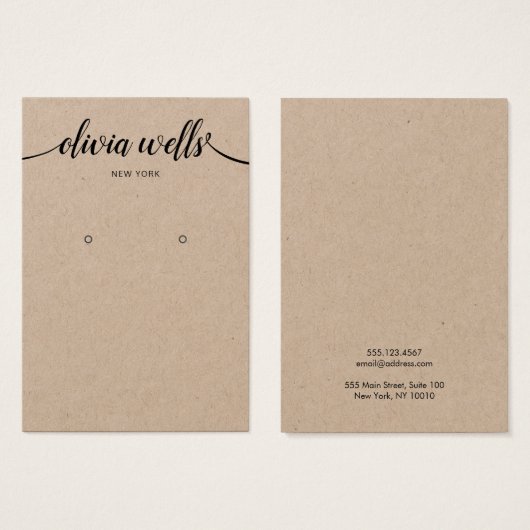 Calligraphie de script Kraft Earring Carte d'affic (Devant & derrière)
