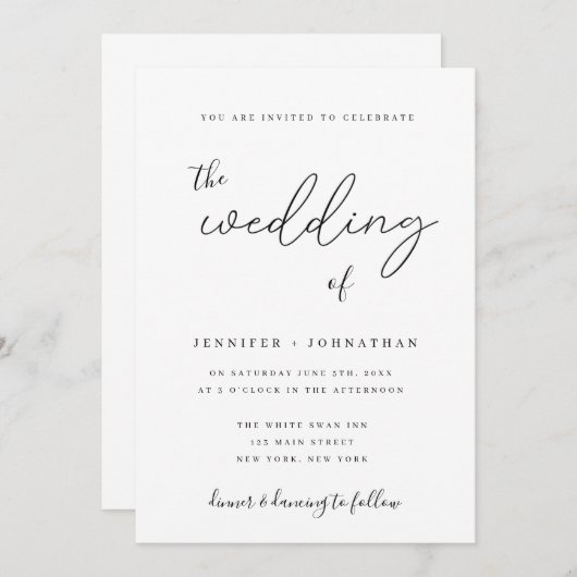 Calligraphie de script minimaliste Invitations de (Devant / Derrière)