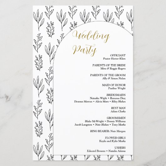 Calligraphie de script Programme de mariage de tex (Dos)