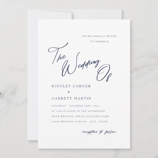 Calligraphie délicate Faire-part de mariage bleu m (Devant)