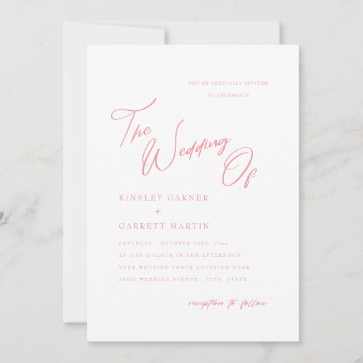 Calligraphie délicate Peach Pink Faire-part de mar (Devant)