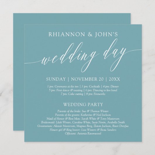 Calligraphie délicate Programme de jour de mariage (Devant / Derrière)