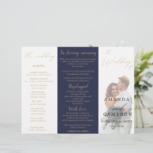 Calligraphie d'or romantique Programme de mariage  (Debout devant)