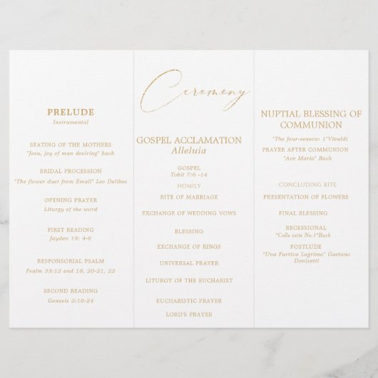 Calligraphie d'or romantique Programme de mariage  (Dos)