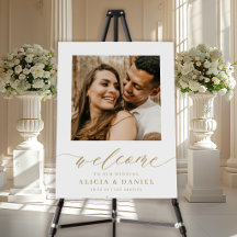 Calligraphie dorée moderne photo mariage bienvenue