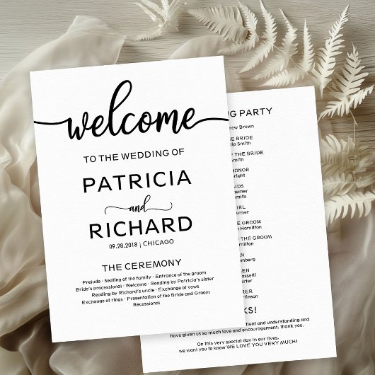 Calligraphie du programme de cérémonie de Mariage