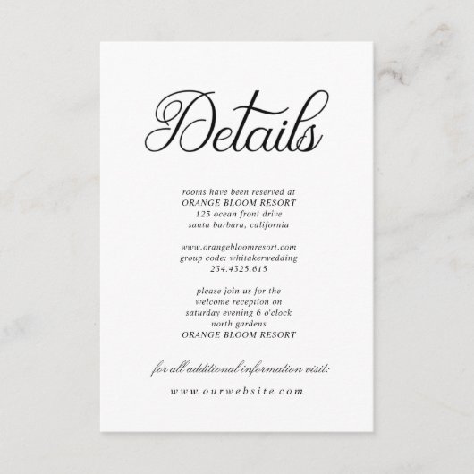 Calligraphie Élégante ⎥ Carte de Détails (Devant)