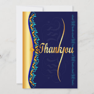 Calligraphie élégante en or et bleu Merci
