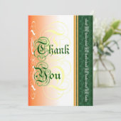 Calligraphie élégante en vert et orange merci (Debout devant)