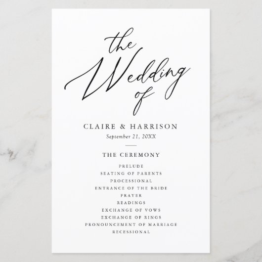 Calligraphie Élégante Le Mariage de Programme (Devant)