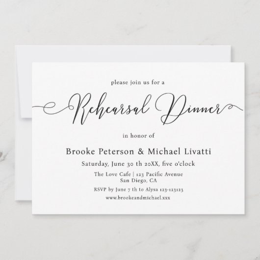 Calligraphie Élégante Répétition Dîner Invitation (Devant)