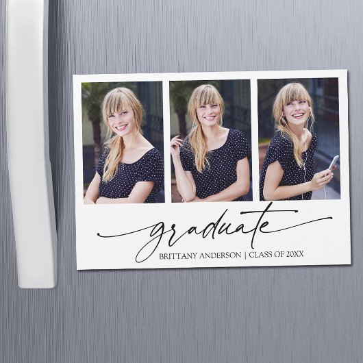 Calligraphie Encre 3 Photo Graduation Magnet Card