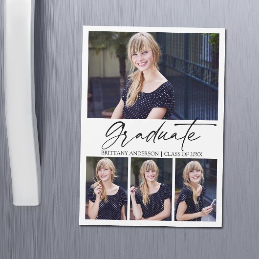 Calligraphie Encre Graduation 4 Photo Magnet Card