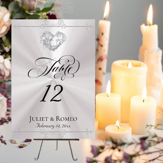 Calligraphie et Cœur d'Argent - Numéro de Table Bl