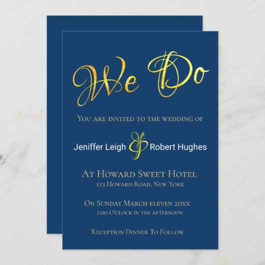 Calligraphie Faux Gold Foil Faire-part de mariage (Devant / Derrière)