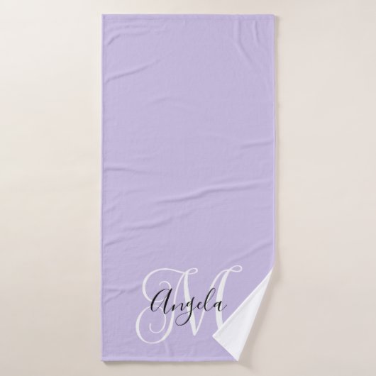 Calligraphie Féminine Monogramme Lavande Pâle (Serviette de bain)