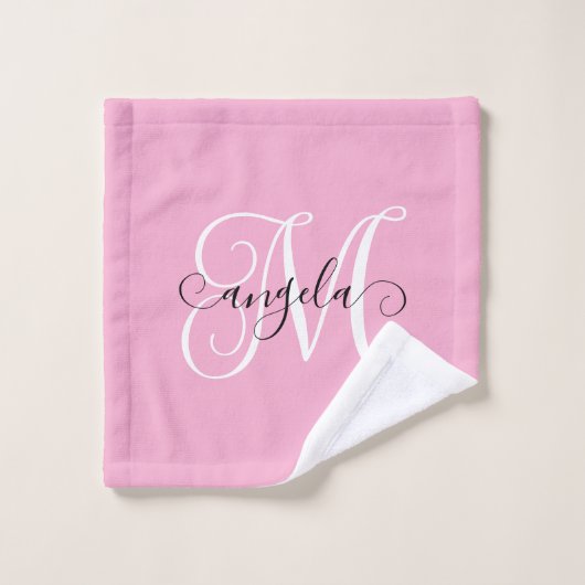Calligraphie Féminine Monogramme Rose Clair (Gant de toilette)
