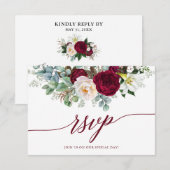 Calligraphie Floral Bourgogne Carte Mariage RSVP (Devant / Derrière)