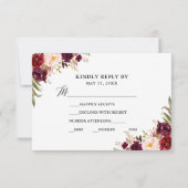 Calligraphie Floral Bourgogne Mariage RSVP Carte r (Dos)