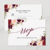 Calligraphie Floral Bourgogne Mariage RSVP Carte r (Devant / Derrière)