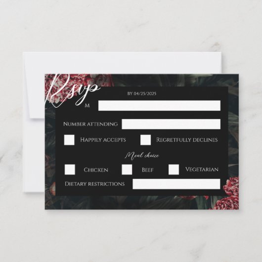 Calligraphie Floral Gothique Mariage Carte RSVP (Devant)