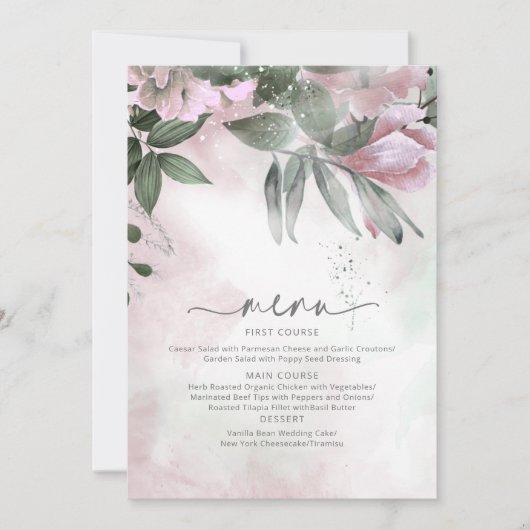 Calligraphie Floral Mariage Menu Mauve ID771 (Devant)