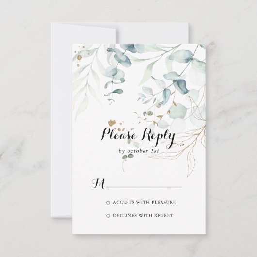 Calligraphie florale d'or Eucalyptus rustique RSVP (Devant)
