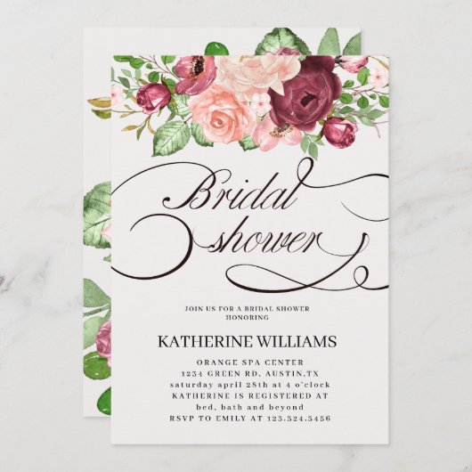 calligraphie florale invitation à la douche nuptia (Devant / Derrière)