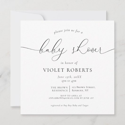 Calligraphie Genre Neutre Baby shower Invitation (Devant)