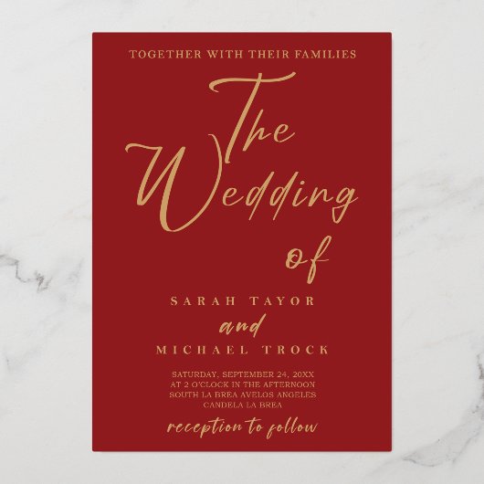 Calligraphie Gold Elegant | Faire-part de mariage  (Recto)