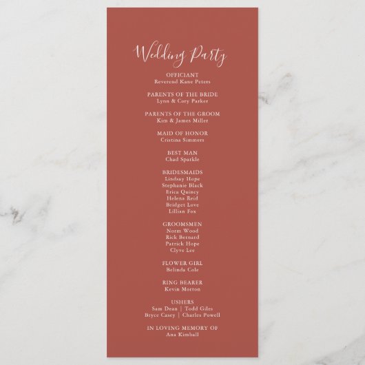Calligraphie Graceful Floral Wedding Programme (Dos)