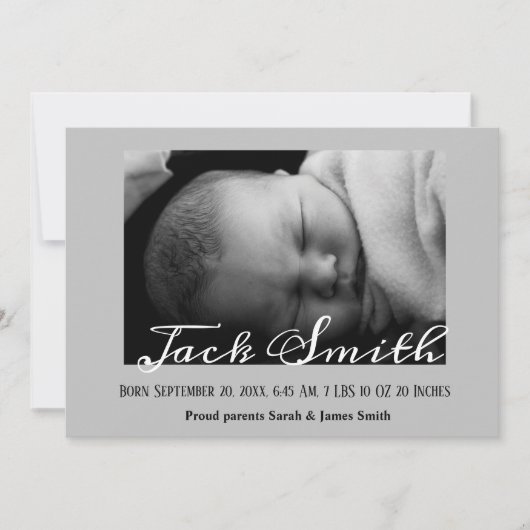 Calligraphie Grey Baby Boy Photo Faire-part de nai (Devant)