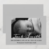 Calligraphie Grey Baby Boy Photo Faire-part de nai (Devant / Derrière)