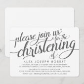 Calligraphie gris et blanc Invitation Christening (Devant / Derrière)