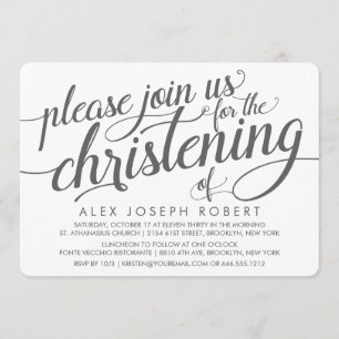 Calligraphie gris et blanc Invitation Christening