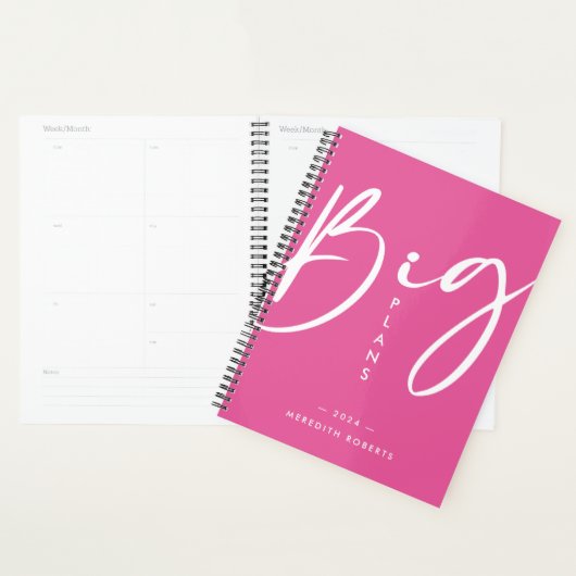 Calligraphie Hot Pink Big Plans 2024 Planner (Devant avec enveloppe)
