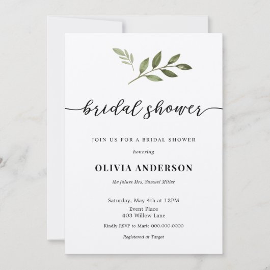 Calligraphie Invitation de la douche nuptiale avec (Devant)