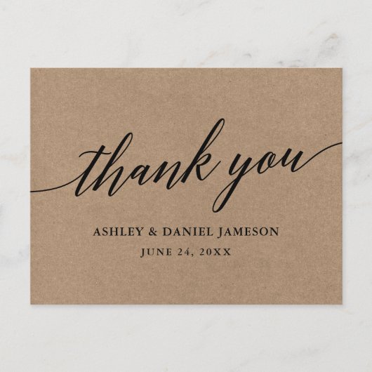 Calligraphie Kraft Mariage Merci carte postale (Devant)