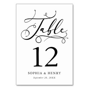 Calligraphie lunaire noir et blanc Numéro de table