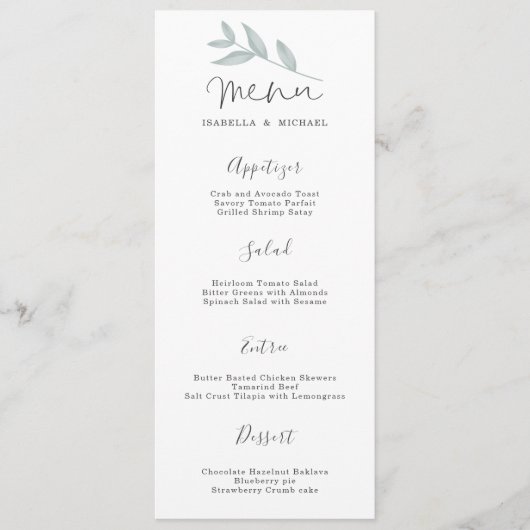 Calligraphie Mariage botanique Menu (Devant)