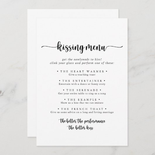 Calligraphie Mariage Kissing Menu Carte de jeu (Devant / Derrière)