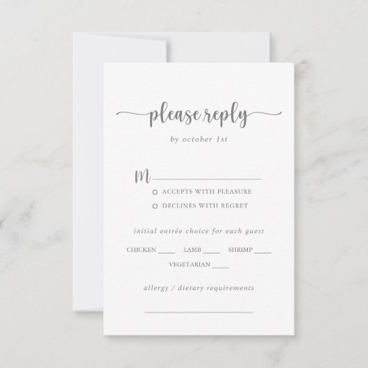 Calligraphie Mariage Silver Menu Choix RSVP (Devant)