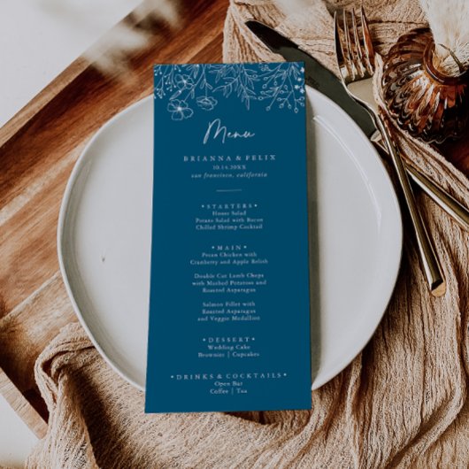 Calligraphie Marine Fleur sauvage Dîner Menu