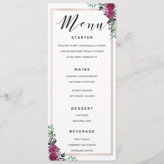 Calligraphie Menu aquarelle cadre floral modèle (Devant)