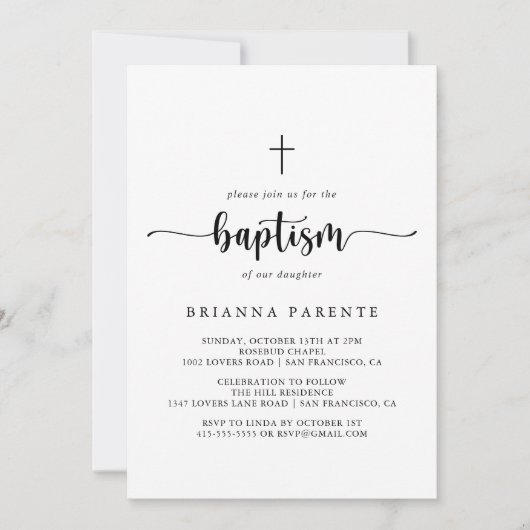 Calligraphie minimaliste Baptême Invitation (Devant)