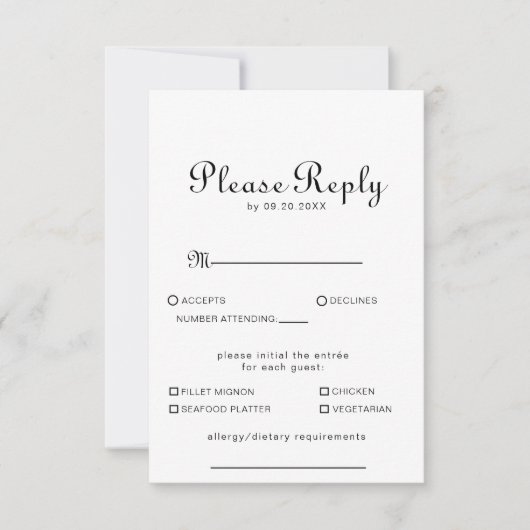 Calligraphie Minimaliste Mariage Menu Choix Répond (Devant)