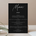 Calligraphie Minimaliste Menu Mariage Noir<br><div class="desc">Visualisez un menu mariage minimaliste qui rayonne d'élégance sobre. Le design incarne la simplicité, avec une disposition propre et sans embellissement. L'en-tête du menu est présenté avec goût dans une délicate police de calligraphie, apportant une touche d'art raffiné. Les informations textuelles, y compris les plats soigneusement préparés, sont affichées dans...</div>