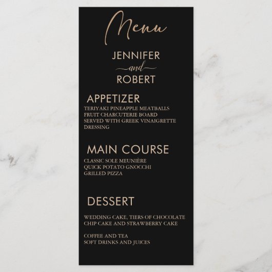 Calligraphie minimaliste moderne Menus Mariage noi (Devant)